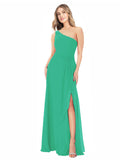 Emerald Green A-Line One Shoulder Sleeveless Long Bridesmaid Dress Doris