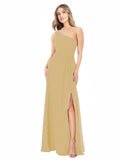 Gold A-Line One Shoulder Sleeveless Long Bridesmaid Dress Doris