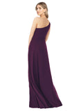 Grape A-Line One Shoulder Sleeveless Long Bridesmaid Dress Doris