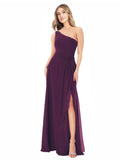 Grape A-Line One Shoulder Sleeveless Long Bridesmaid Dress Doris