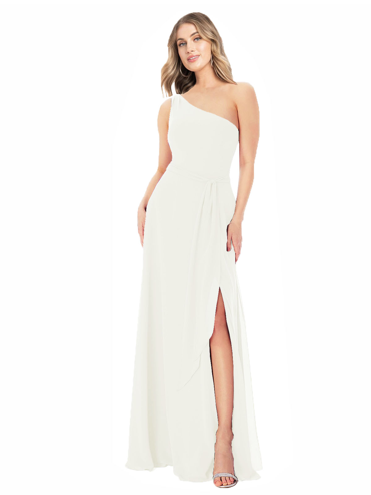 Ivory A-Line One Shoulder Sleeveless Long Bridesmaid Dress Doris