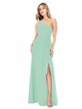 Mint Green A-Line One Shoulder Sleeveless Long Bridesmaid Dress Doris