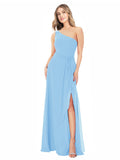 Periwinkle A-Line One Shoulder Sleeveless Long Bridesmaid Dress Doris