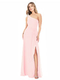 Pink A-Line One Shoulder Sleeveless Long Bridesmaid Dress Doris