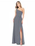 Slate Grey A-Line One Shoulder Sleeveless Long Bridesmaid Dress Doris