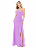 Violet A-Line One Shoulder Sleeveless Long Bridesmaid Dress Doris