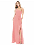 Watermelon A-Line One Shoulder Sleeveless Long Bridesmaid Dress Doris