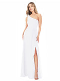 White A-Line One Shoulder Sleeveless Long Bridesmaid Dress Doris