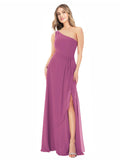 Wild Berry A-Line One Shoulder Sleeveless Long Bridesmaid Dress Doris