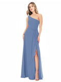Windsor Blue A-Line One Shoulder Sleeveless Long Bridesmaid Dress Doris