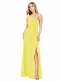 Yellow A-Line One Shoulder Sleeveless Long Bridesmaid Dress Doris