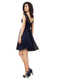 Dark Navy A-Line Bateau Short Tulle Lace Bridesmaid Dress Modesty 