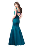 Peacock Blue Mermaid Bateau Long Satin Bridesmaid Dress Marine