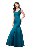 Peacock Blue Mermaid Bateau Long Satin Bridesmaid Dress Marine