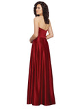 Dark Red A-Line Strapless Long Satin Bridesmaid Dress Quintina