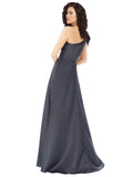 RightBrides Tobey Slate Grey A-Line One Shoulder Long Satin Bridesmaid Dress