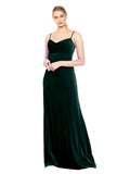 Dark Green A-Line Cowl Neck Long Sleeveless Stretch Velvet Bridesmaid Dress Saliba
