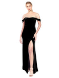 Black A-Line Strapless Off the Shoulder Long Sleeveless Stretch Velvet Bridesmaid Dress Zelaya