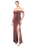 Cinnamon Rose A-Line Strapless Off the Shoulder Long Sleeveless Stretch Velvet Bridesmaid Dress Zelaya