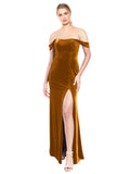 Gold A-Line Strapless Off the Shoulder Long Sleeveless Stretch Velvet Bridesmaid Dress Zelaya