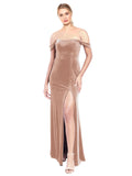 Pink A-Line Strapless Off the Shoulder Long Sleeveless Stretch Velvet Bridesmaid Dress Zelaya