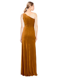 Gold A-Line One Shoulder Long Sleeveless Stretch Velvet Bridesmaid Dress Daniel