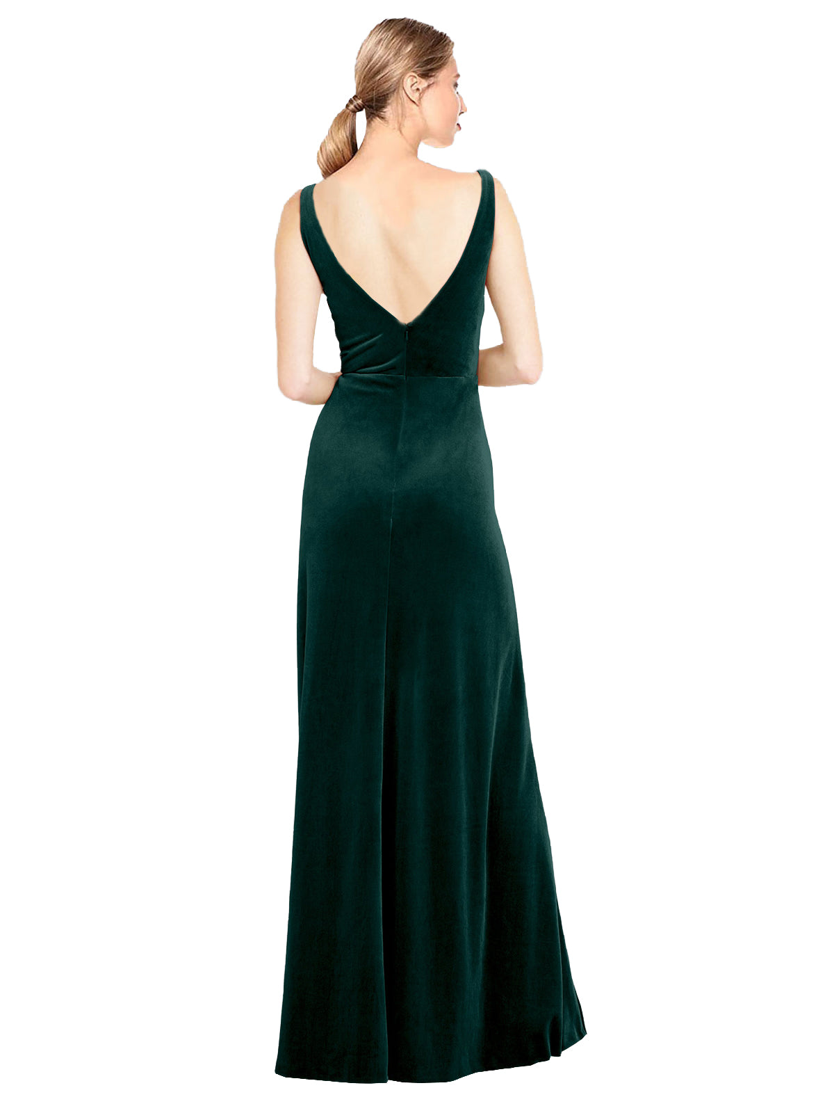 Dark Green A-Line V-Neck Long Sleeveless Stretch Velvet Bridesmaid Dress Scotti