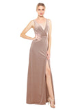 Pink A-Line V-Neck Long Sleeveless Stretch Velvet Bridesmaid Dress Scotti