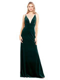 Dark Green A-Line V-Neck Long Sleeveless Stretch Velvet Bridesmaid Dress Sammi