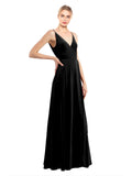Black A-Line V-Neck Long Sleeveless Stretch Velvet Bridesmaid Dress Macholl