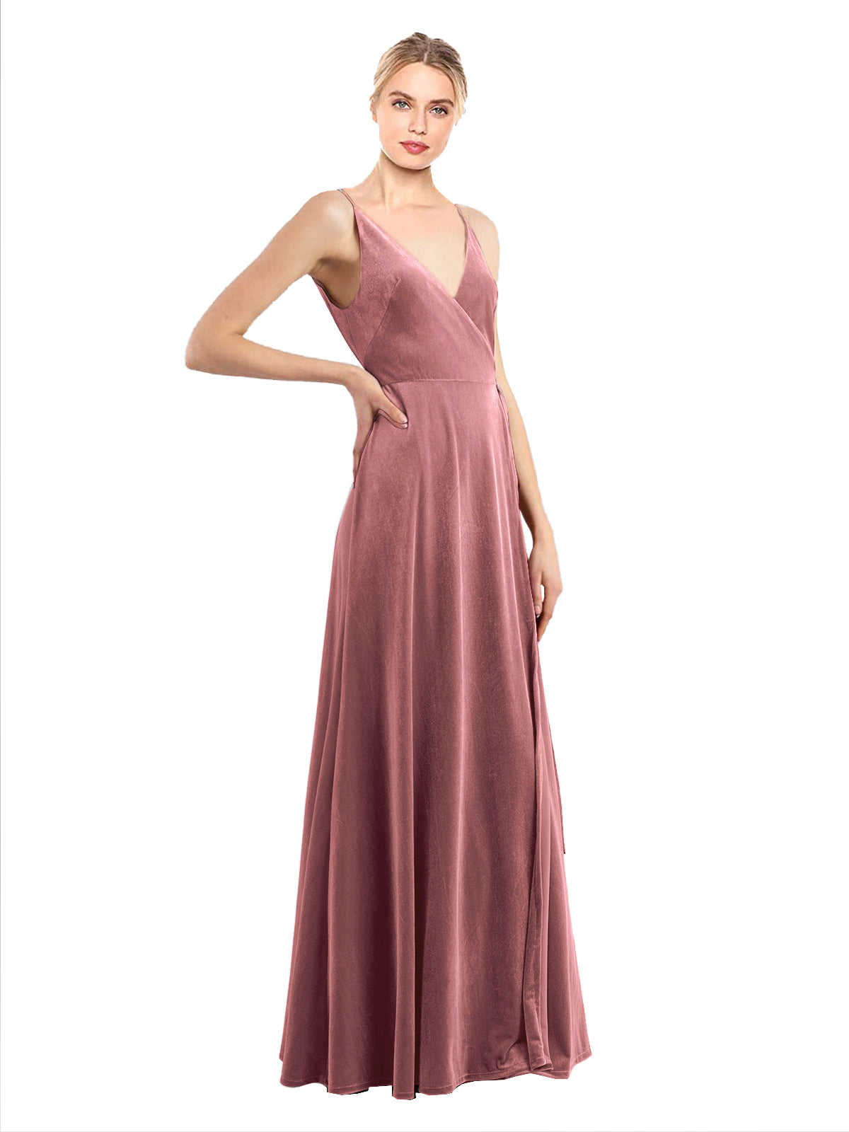 Cinnamon Rose A-Line V-Neck Long Sleeveless Stretch Velvet Bridesmaid Dress Macholl