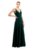 Dark Green A-Line V-Neck Long Sleeveless Stretch Velvet Bridesmaid Dress Macholl