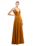 Gold A-Line V-Neck Long Sleeveless Stretch Velvet Bridesmaid Dress Macholl