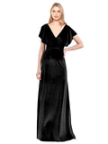 Black A-Line V-Neck Long Sleeveless Stretch Velvet Bridesmaid Dress Pinto
