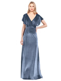 Dusty Blue A-Line V-Neck Long Sleeveless Stretch Velvet Bridesmaid Dress Pinto