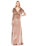 Pink A-Line V-Neck Long Sleeveless Stretch Velvet Bridesmaid Dress Pinto