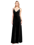 Black A-Line V-Neck Long Sleeveless Stretch Velvet Bridesmaid Dress Jeffery