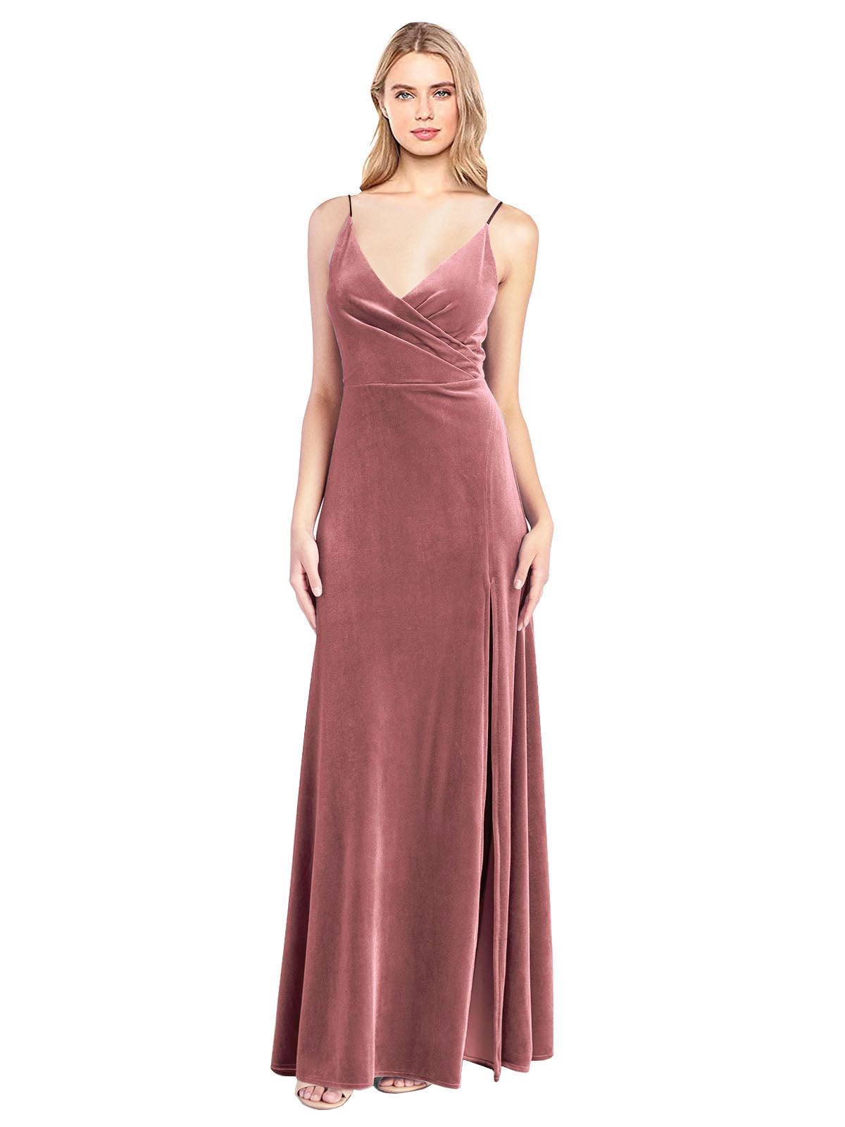 Cinnamon Rose A-Line V-Neck Long Sleeveless Stretch Velvet Bridesmaid Dress Jeffery