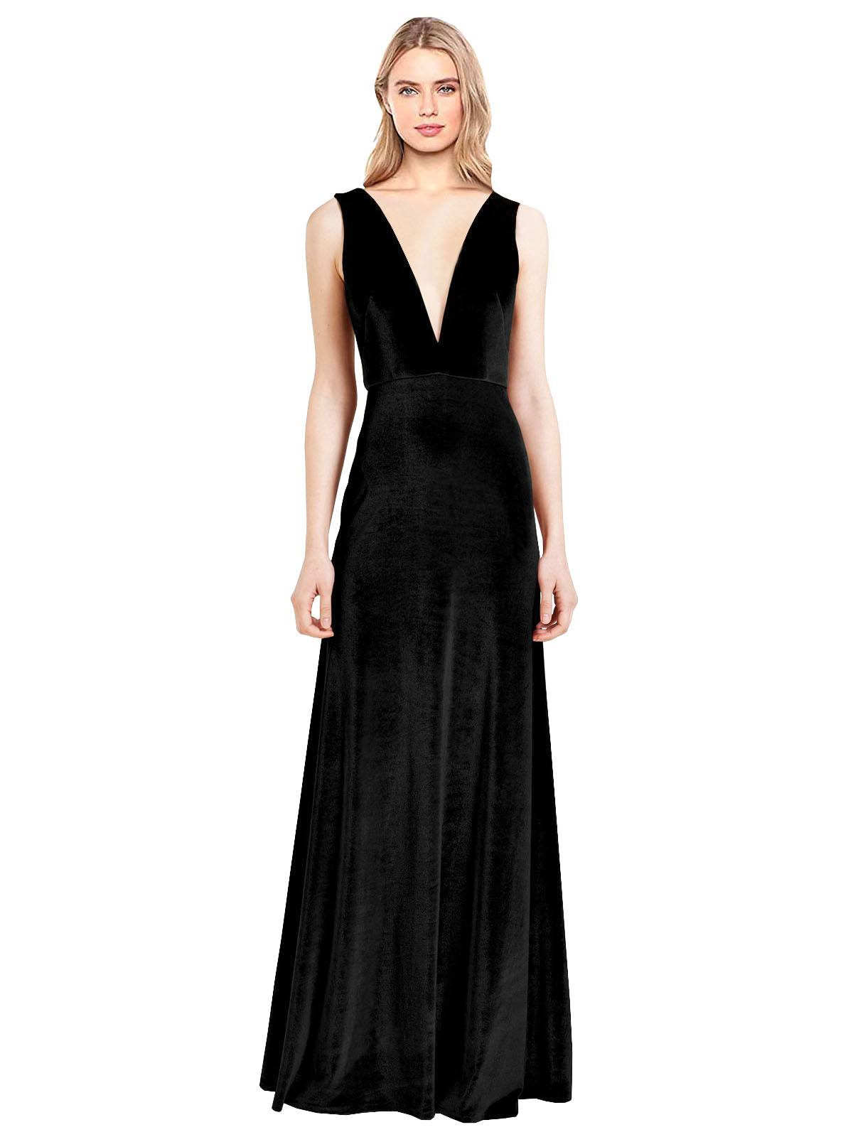 Black A-Line V-Neck Long Sleeveless Stretch Velvet Bridesmaid Dress Albert