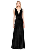 Black A-Line V-Neck Long Sleeveless Stretch Velvet Bridesmaid Dress Albert