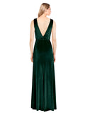 Dark Green A-Line V-Neck Long Sleeveless Stretch Velvet Bridesmaid Dress Albert