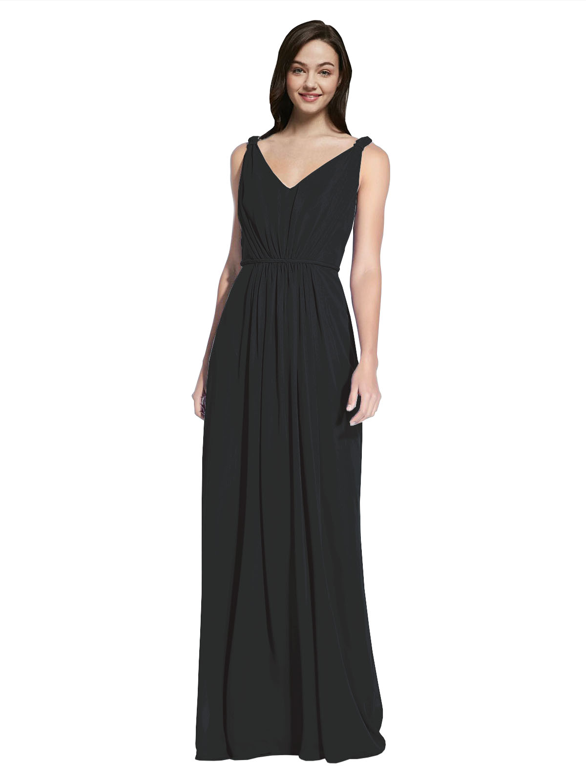 Long A-Line V-Neck Sleeveless Black Chiffon Bridesmaid Dress Ezra