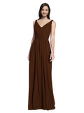 Long A-Line V-Neck Sleeveless Chocolate Chiffon Bridesmaid Dress Ezra