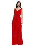 Long A-Line V-Neck Sleeveless Dark Red Chiffon Bridesmaid Dress Ezra