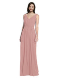 Long A-Line V-Neck Sleeveless Dusty Pink Chiffon Bridesmaid Dress Ezra