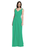 Long A-Line V-Neck Sleeveless Emerald Green Chiffon Bridesmaid Dress Ezra