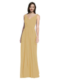 Long A-Line V-Neck Sleeveless Gold Chiffon Bridesmaid Dress Ezra