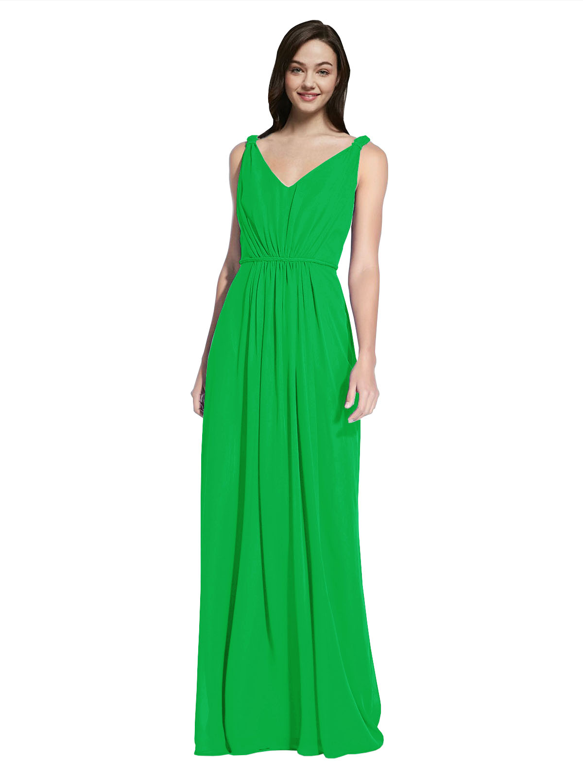 Long A-Line V-Neck Sleeveless Green Chiffon Bridesmaid Dress Ezra