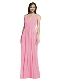 Long A-Line V-Neck Sleeveless Hot Pink Chiffon Bridesmaid Dress Ezra
