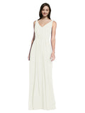 Long A-Line V-Neck Sleeveless Ivory Chiffon Bridesmaid Dress Ezra